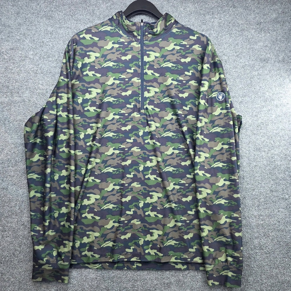 Straight Down Mens XL Camo Quarter Zip Pullover Golf Performance Shirt Green